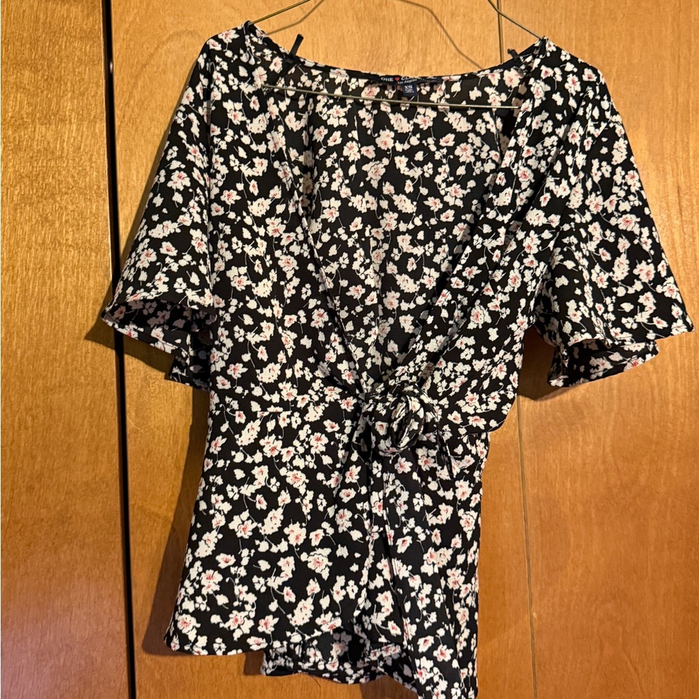 One Clothing Black Floral Wrap Blouse